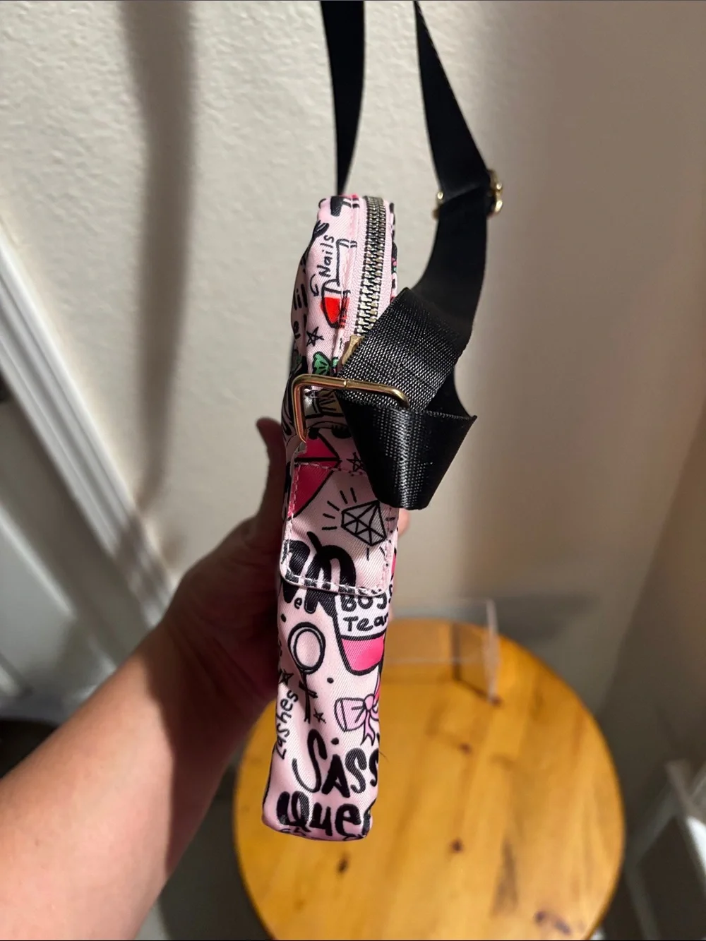 Girl Power Pink Graphic Print Crossbody Bag